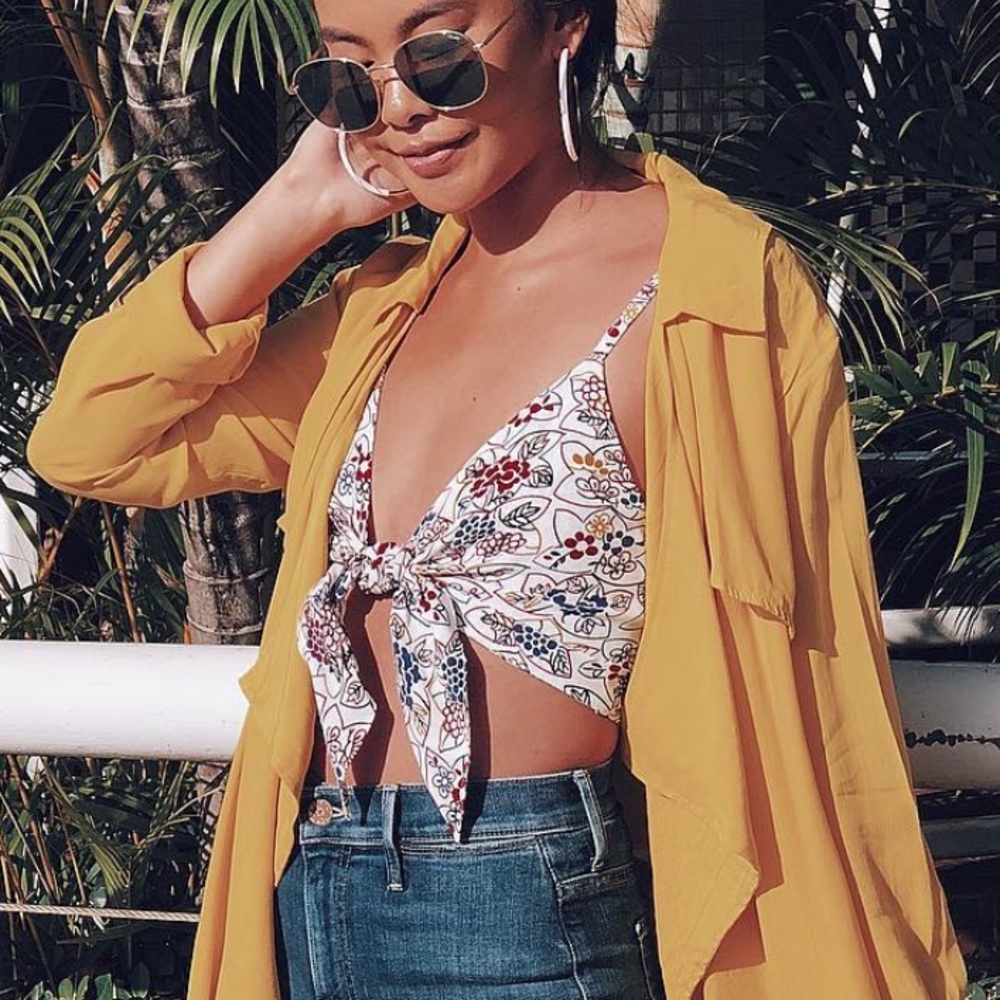 S/W/F floral print tie top crop top